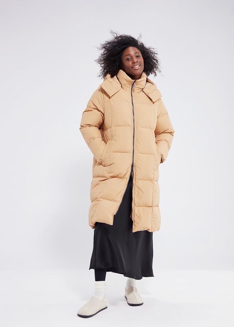 Women Pyrenex Long Down Coats Coffee | HWH915H2647