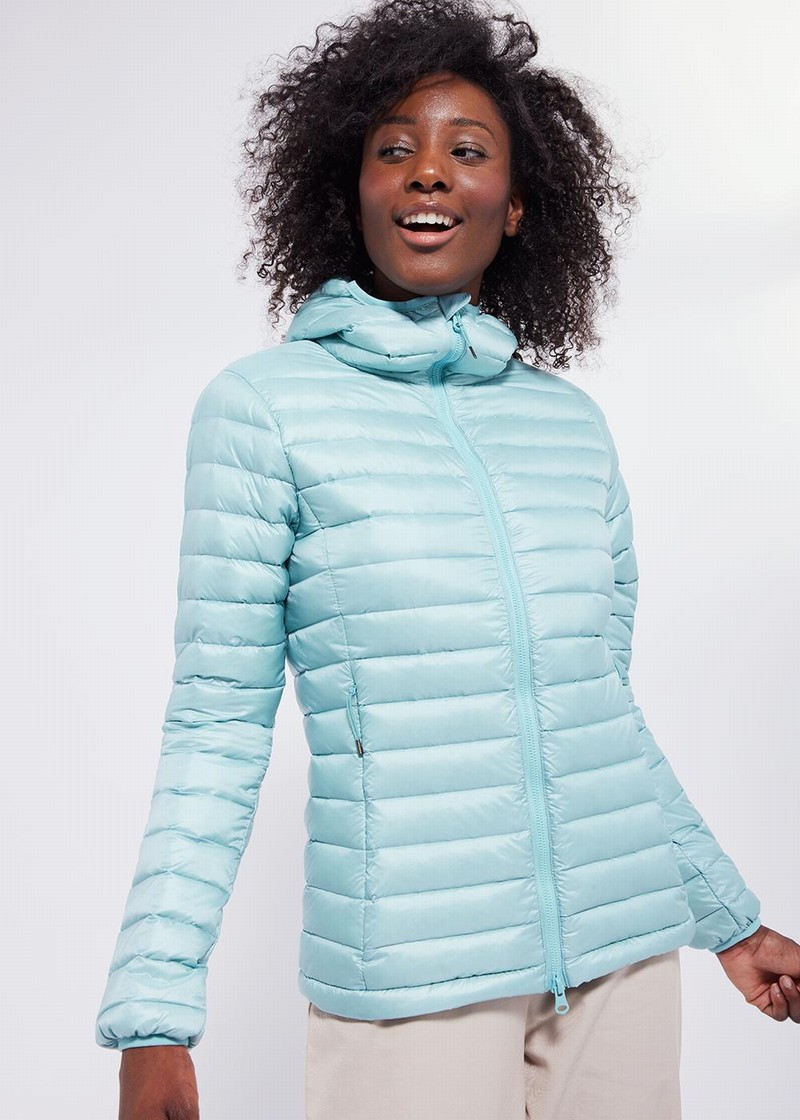 Women Pyrenex Masha Hooded Light Down Jackets Blue | HPF377F5601