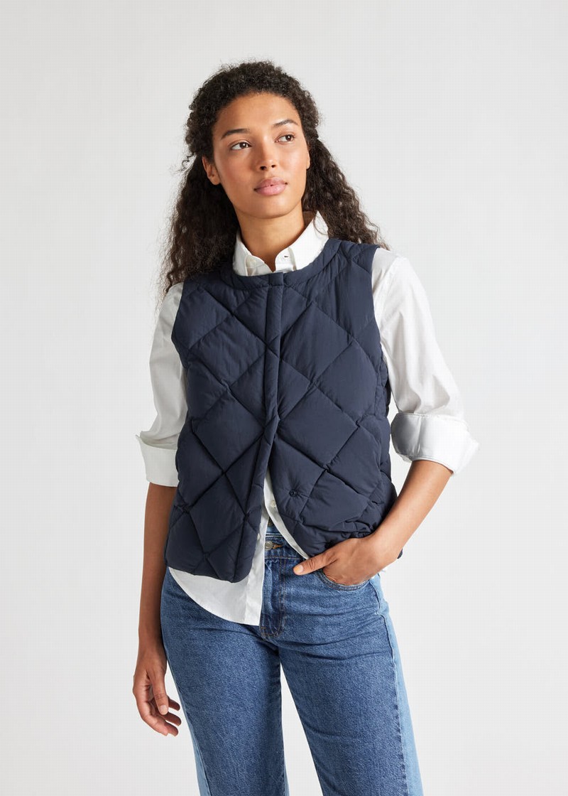 Women Pyrenex Nacre Lightweight Down Vest Navy | HTD295D6185