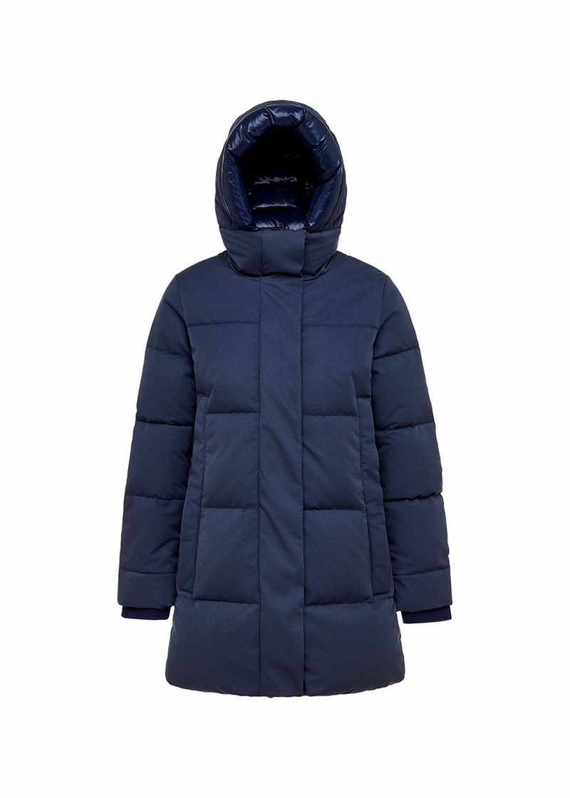 Women Pyrenex Phenix Recycled Warm Hooded Down Jackets Navy | HEJ835J3120