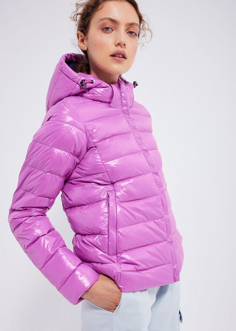 Women Pyrenex Spoutnic Shiny Hooded Down Jackets Fuchsia | HFV652V1539