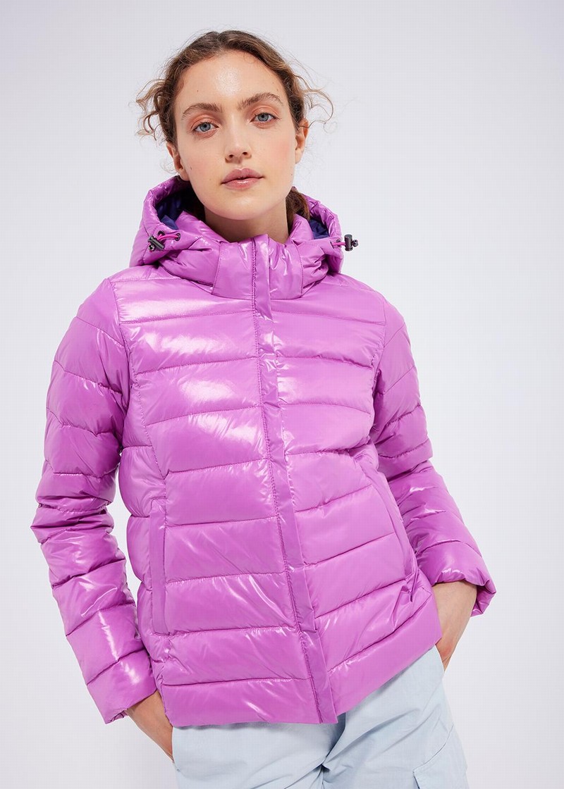 Women Pyrenex Spoutnic Shiny Hooded Down Jackets Fuchsia | HFV652V1539