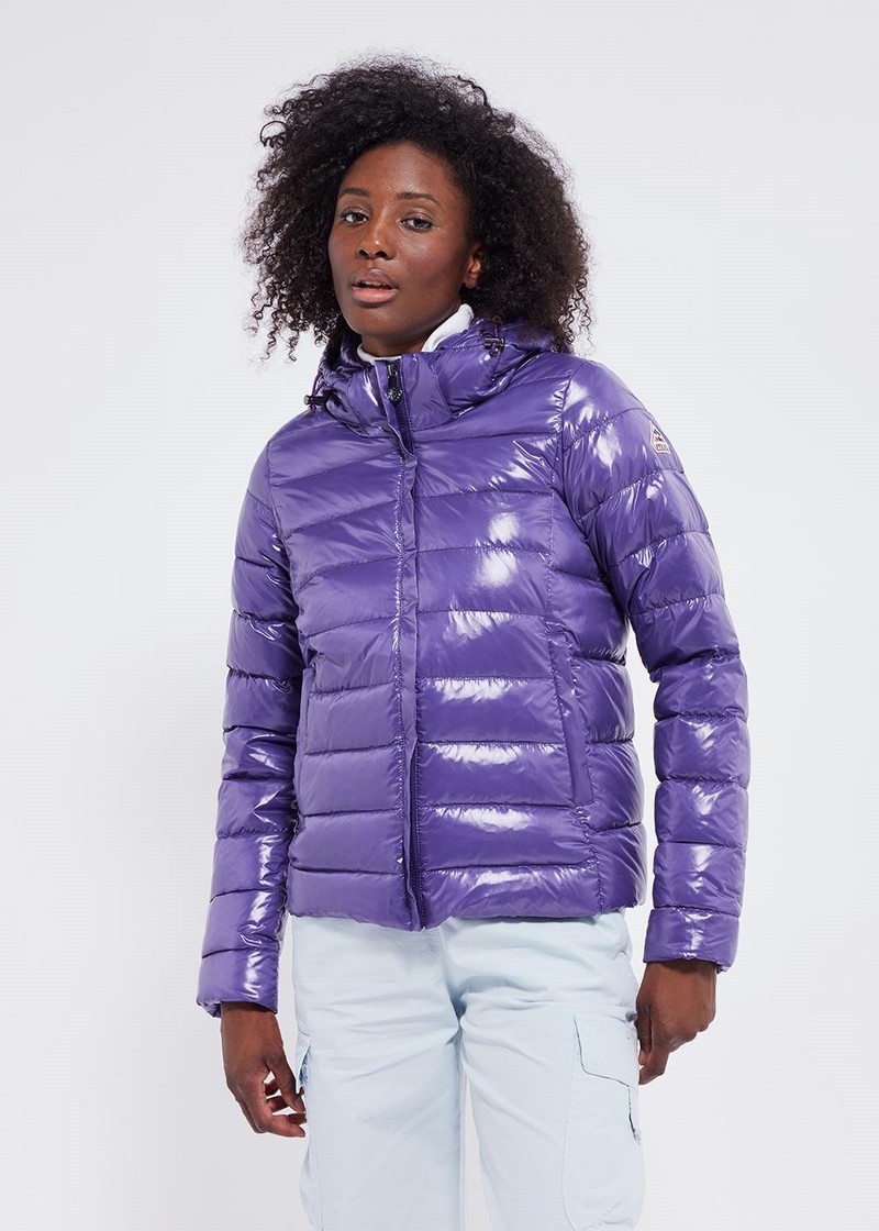 Women Pyrenex Spoutnic Shiny Hooded Down Jackets Purple | HNS390S6558