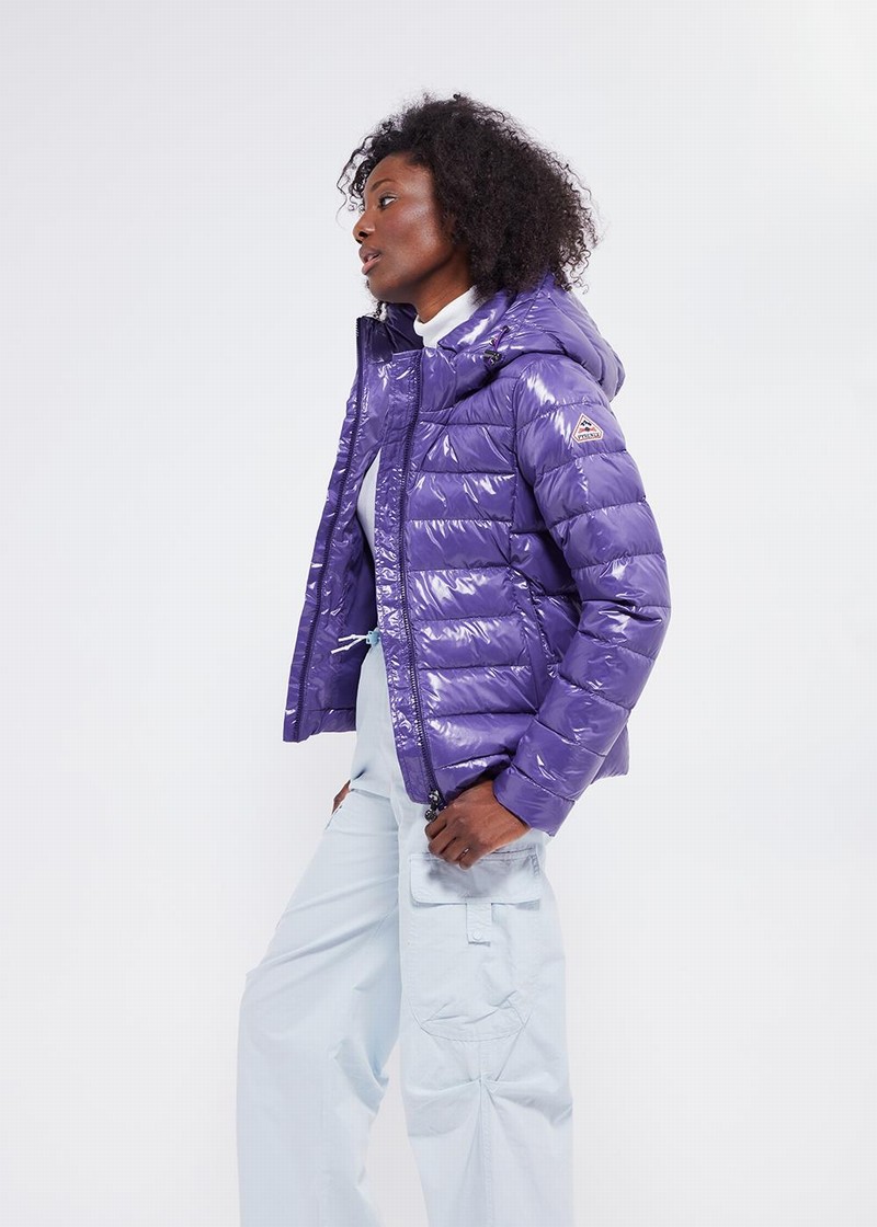 Women Pyrenex Spoutnic Shiny Hooded Down Jackets Purple | HNS390S6558