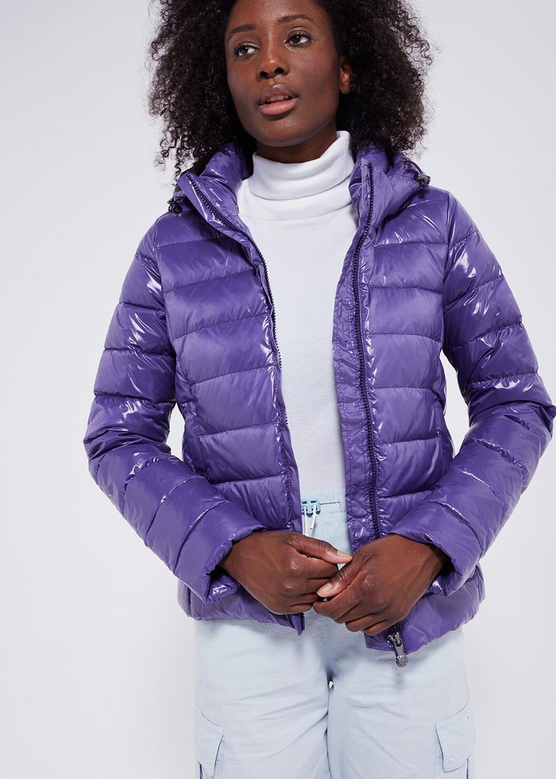 Women Pyrenex Spoutnic Shiny Hooded Down Jackets Purple | HNS390S6558