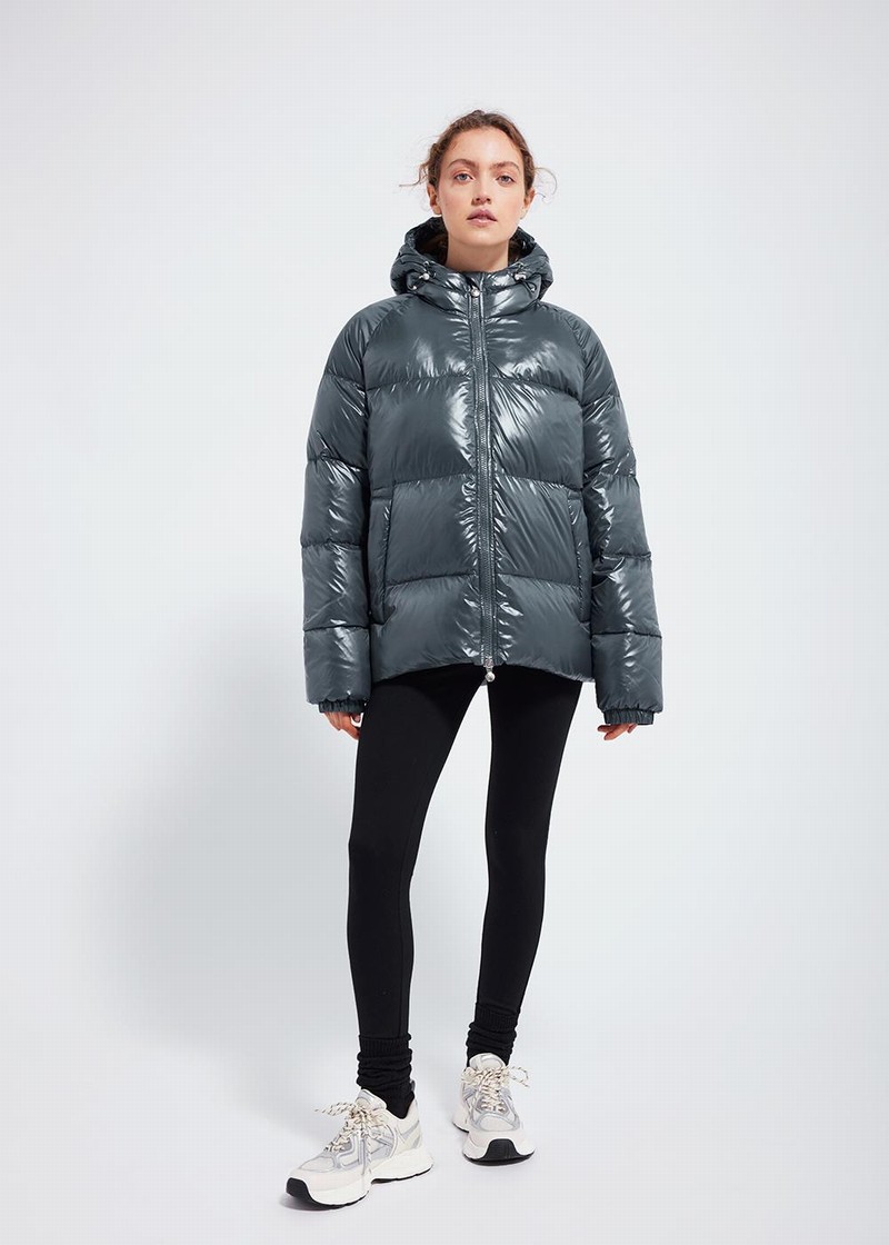 Women Pyrenex Sten Hooded Down Jackets Grey | HWY644Y0419