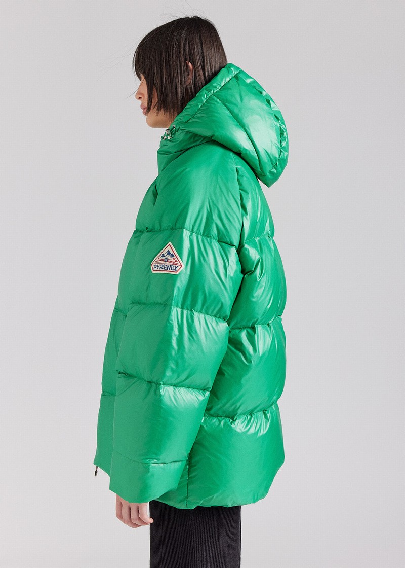 Women Pyrenex Sten Hooded Down Jackets Green | HXS233S9780