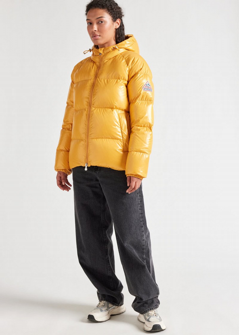 Women Pyrenex Sten Hooded Down Jackets Yellow | HIY556Y7639