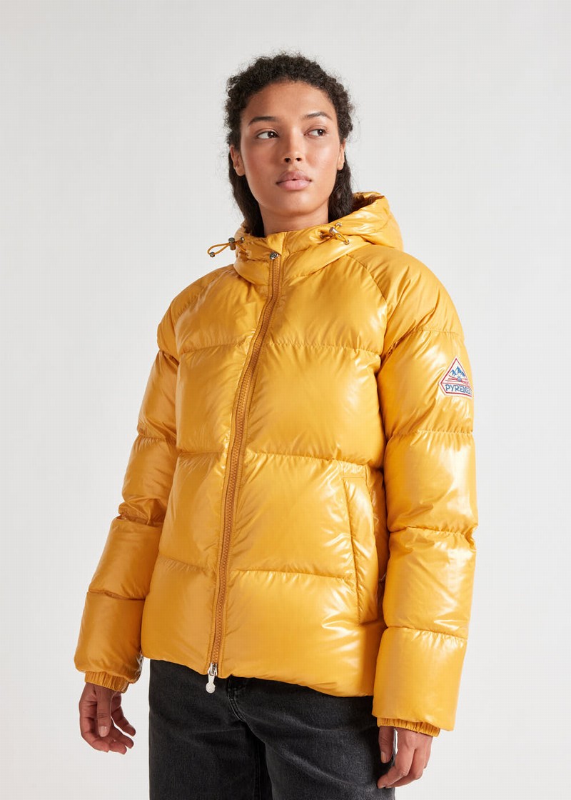 Women Pyrenex Sten Hooded Down Jackets Yellow | HIY556Y7639