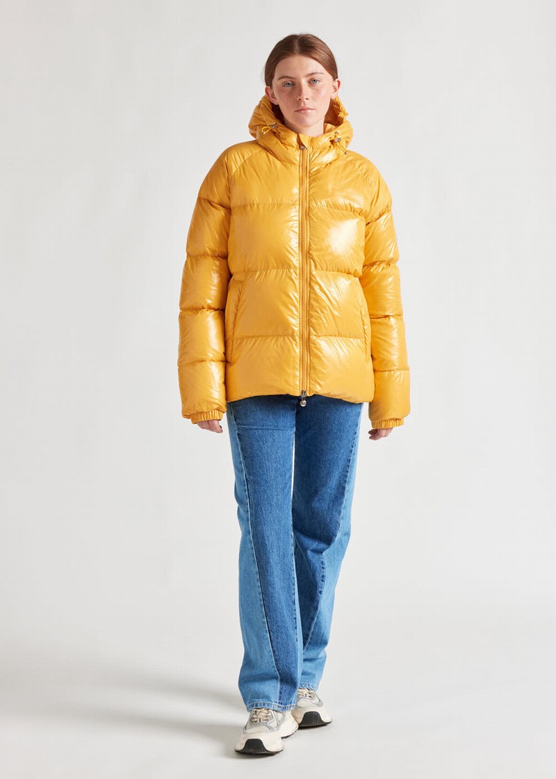 Women Pyrenex Sten Hooded Down Jackets Yellow | HIY556Y7639