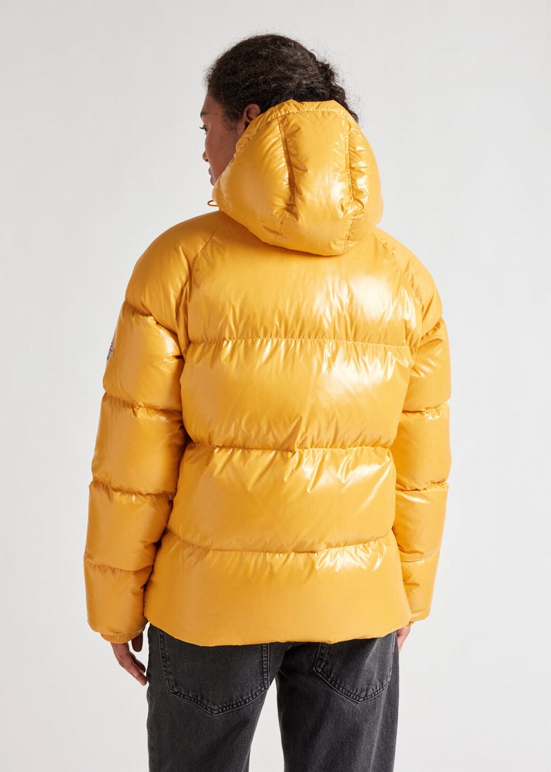 Women Pyrenex Sten Hooded Down Jackets Yellow | HIY556Y7639