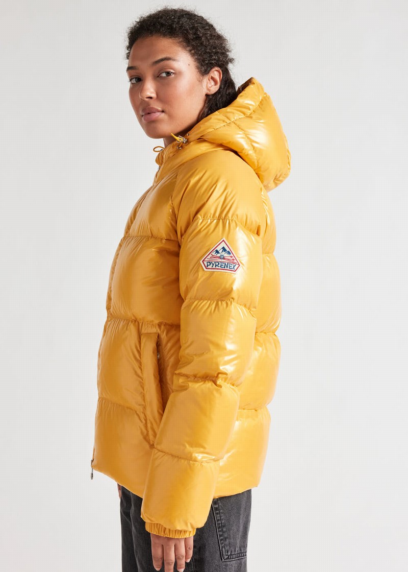 Women Pyrenex Sten Hooded Down Jackets Yellow | HIY556Y7639