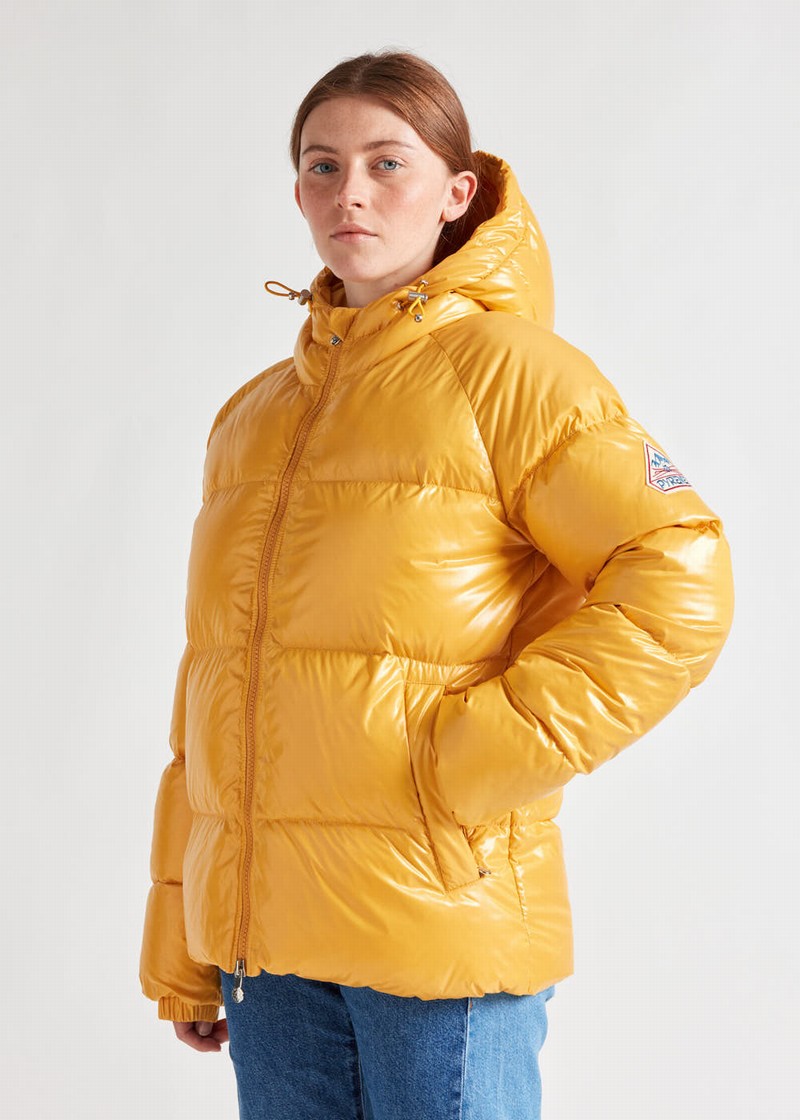 Women Pyrenex Sten Hooded Down Jackets Yellow | HIY556Y7639