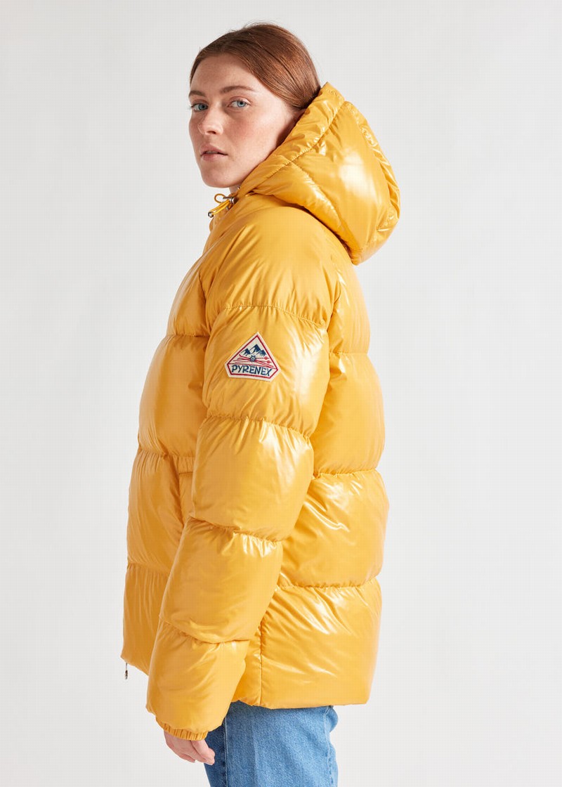 Women Pyrenex Sten Hooded Down Jackets Yellow | HIY556Y7639