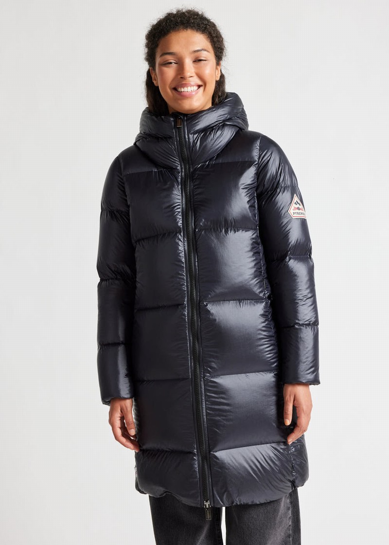 Women Pyrenex Tamara Long Hooded Down Coats Black | HBM205M7709