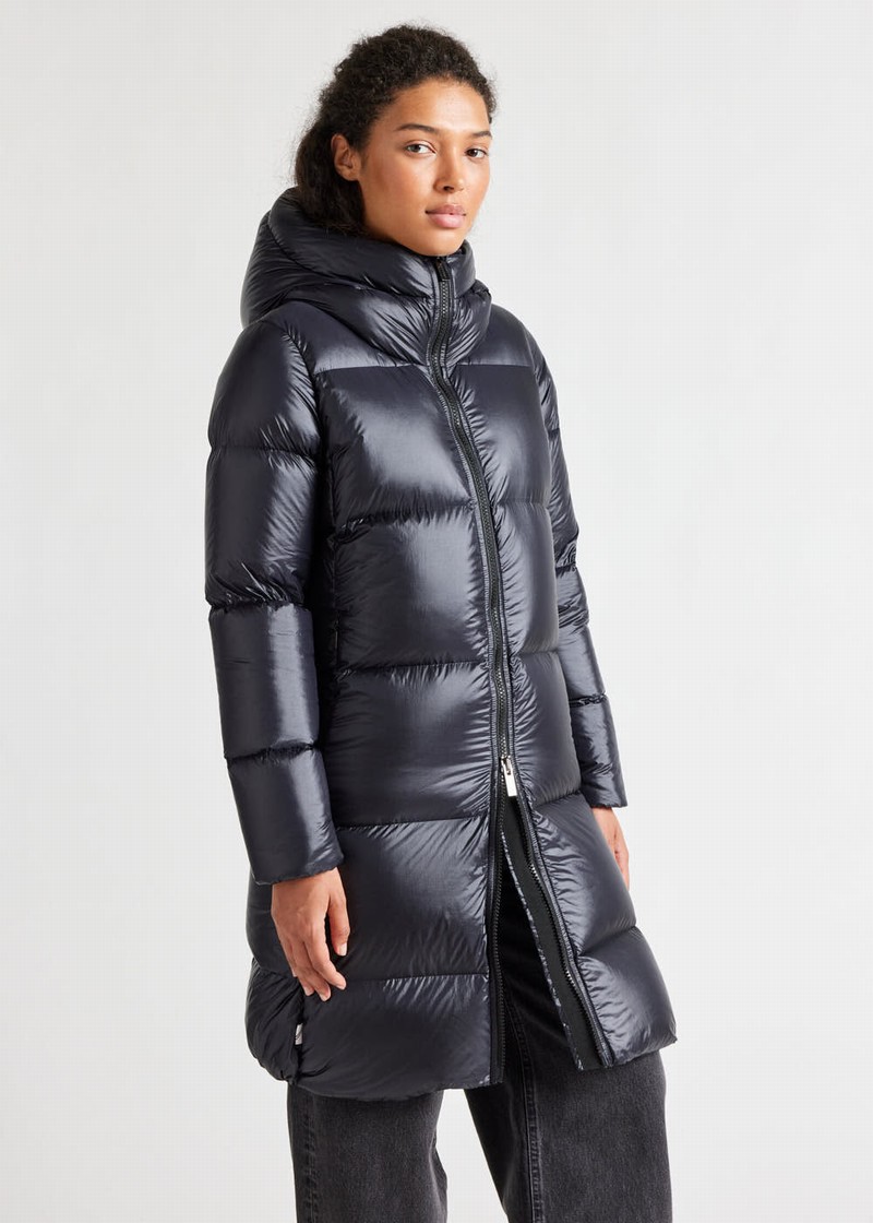 Women Pyrenex Tamara Long Hooded Down Coats Black | HBM205M7709