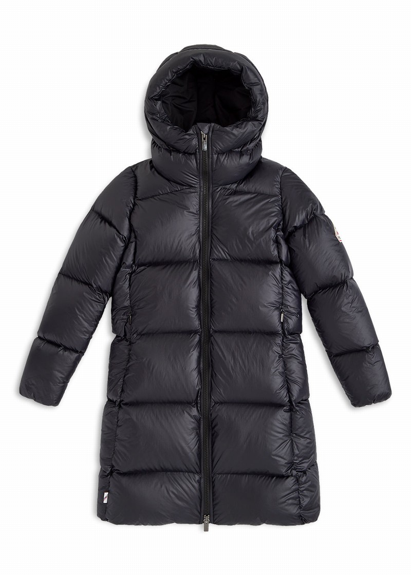 Women Pyrenex Tamara Long Hooded Down Coats Black | HBM205M7709