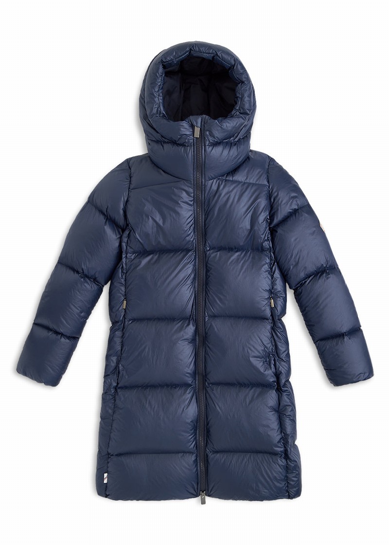 Women Pyrenex Tamara Long Hooded Down Coats Navy | HGD315D4504