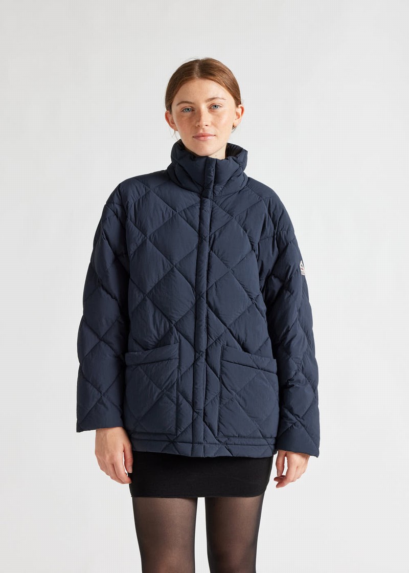 Women Pyrenex Valley Mid-length Down Jackets Navy | HAZ654Z9832